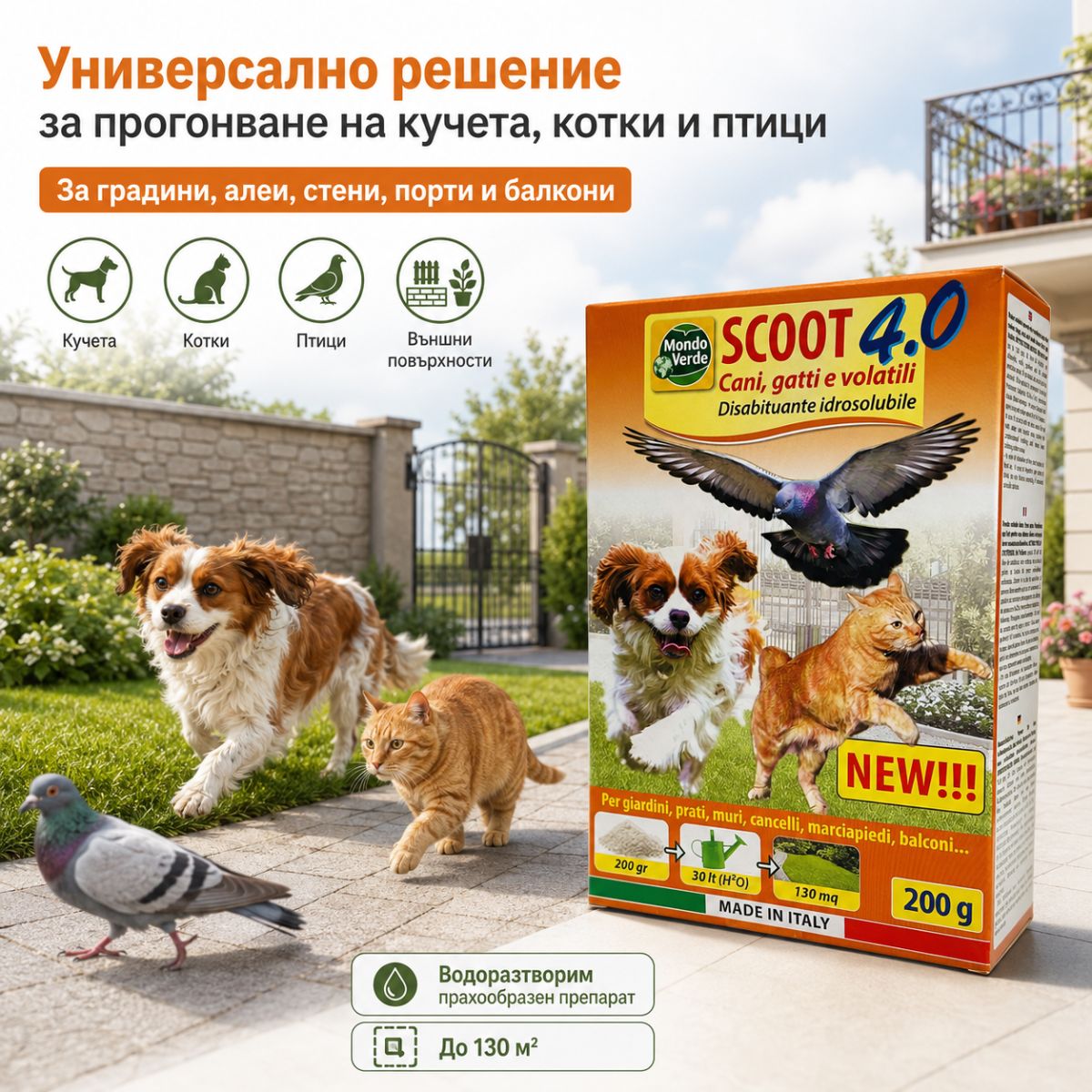 SCOOT 4.0 препарат за прогонване на кучета, котки и птици от външни площи