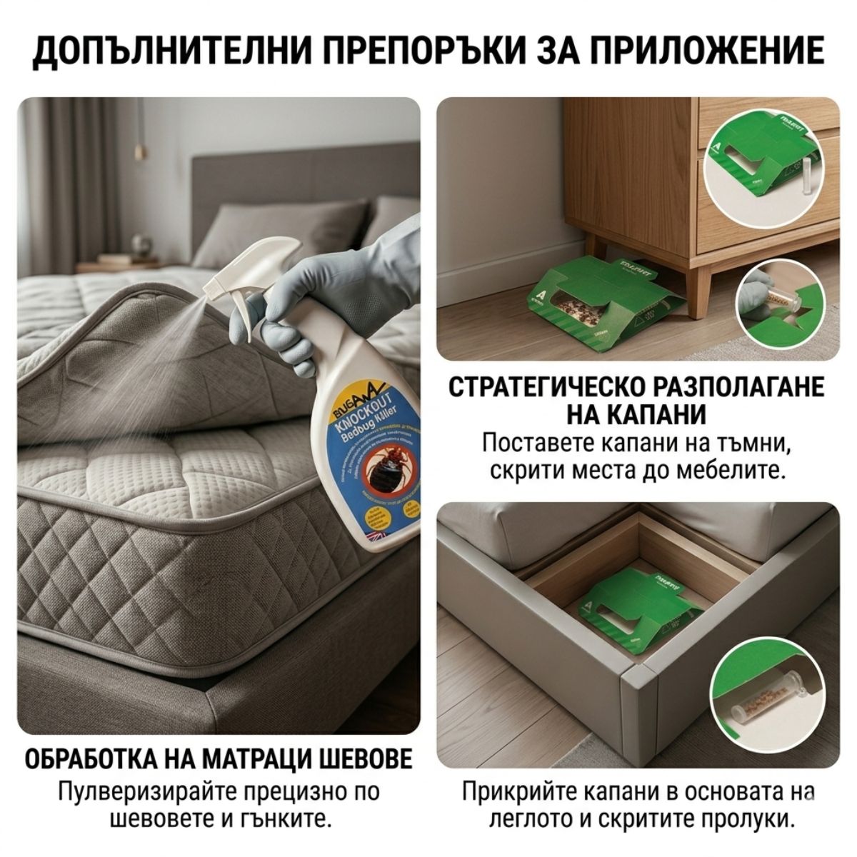 Сглобяване и залагане на капан за дървеници BB Детектор Trappit Плюс с атрактант под матрак за ранен мониторинг.