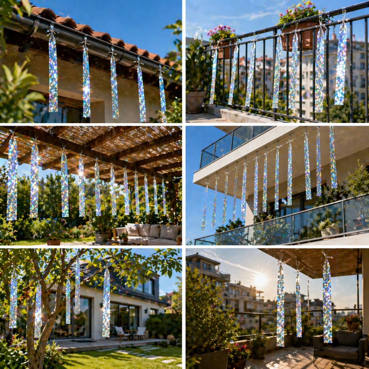 "лента против птици поставена в двор лозе и овощна градина