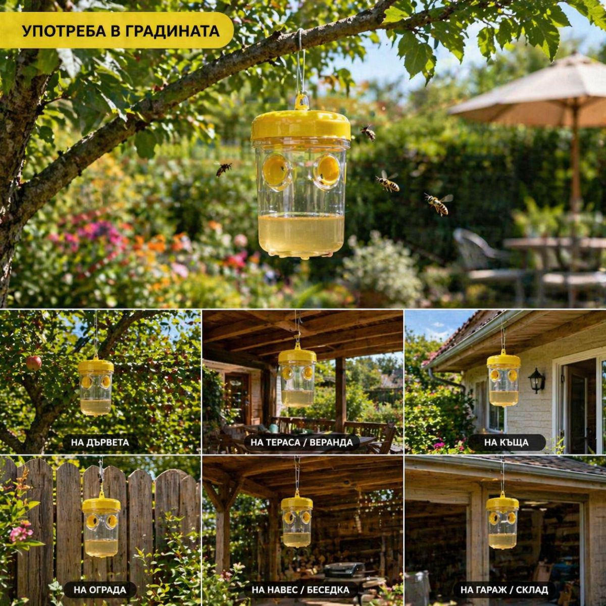 капан за оси поставен на тераса двор и градина далеч от зона за хранене