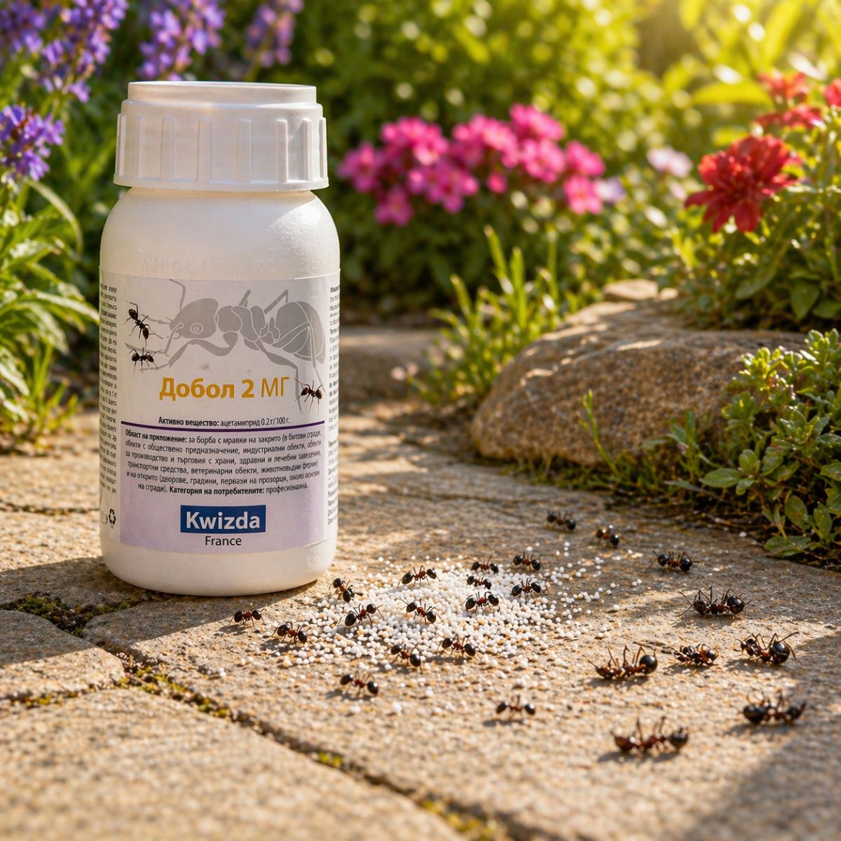 бариерно третиране с гранули Добол 2 МГ около къща и градина срещу мравки