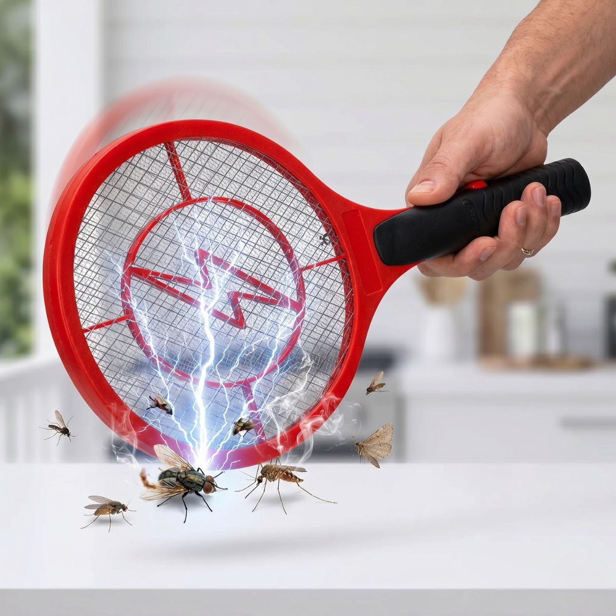 Електрическа мухобойка тип ракета против насекоми Weitech WK0071 с бутон за управление.