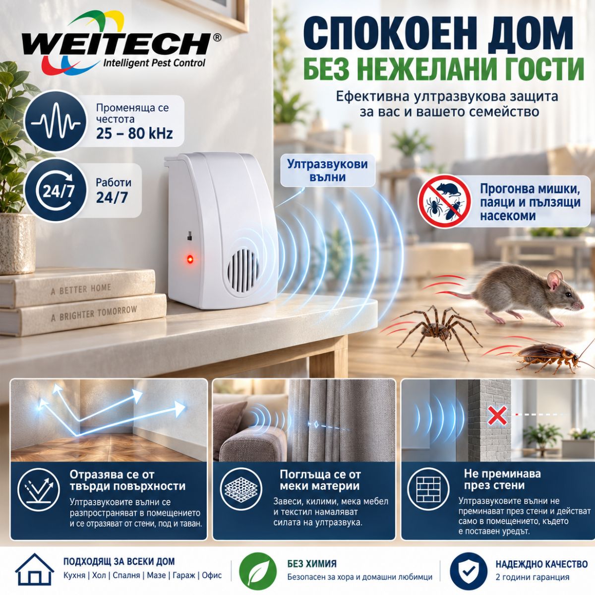 eitech WK0240 ултразвуков уред с до 100 дни автономност и 4 C батерии